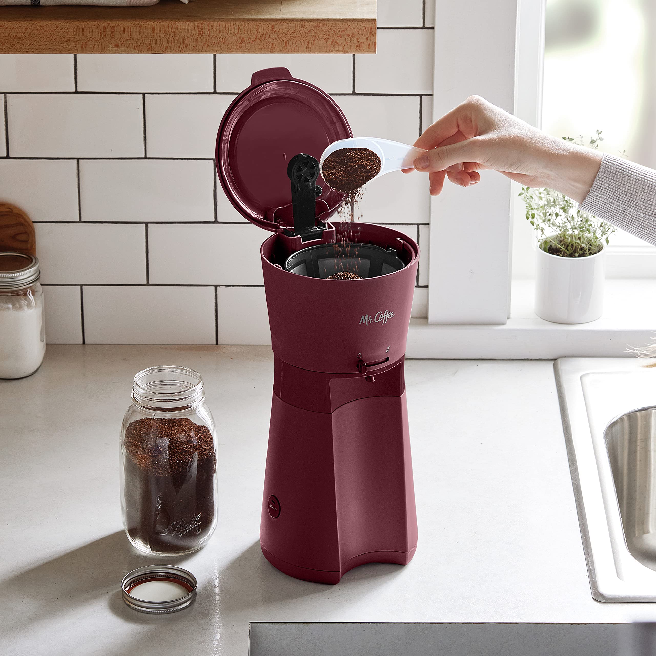 Mr. Coffee Iced Coffee Maker - Single Serve Machine with 22oz Tumbler & Reusable Filter, Burgundy | Perfect for Home, Office & Outdoor Iced Coffee Brewing