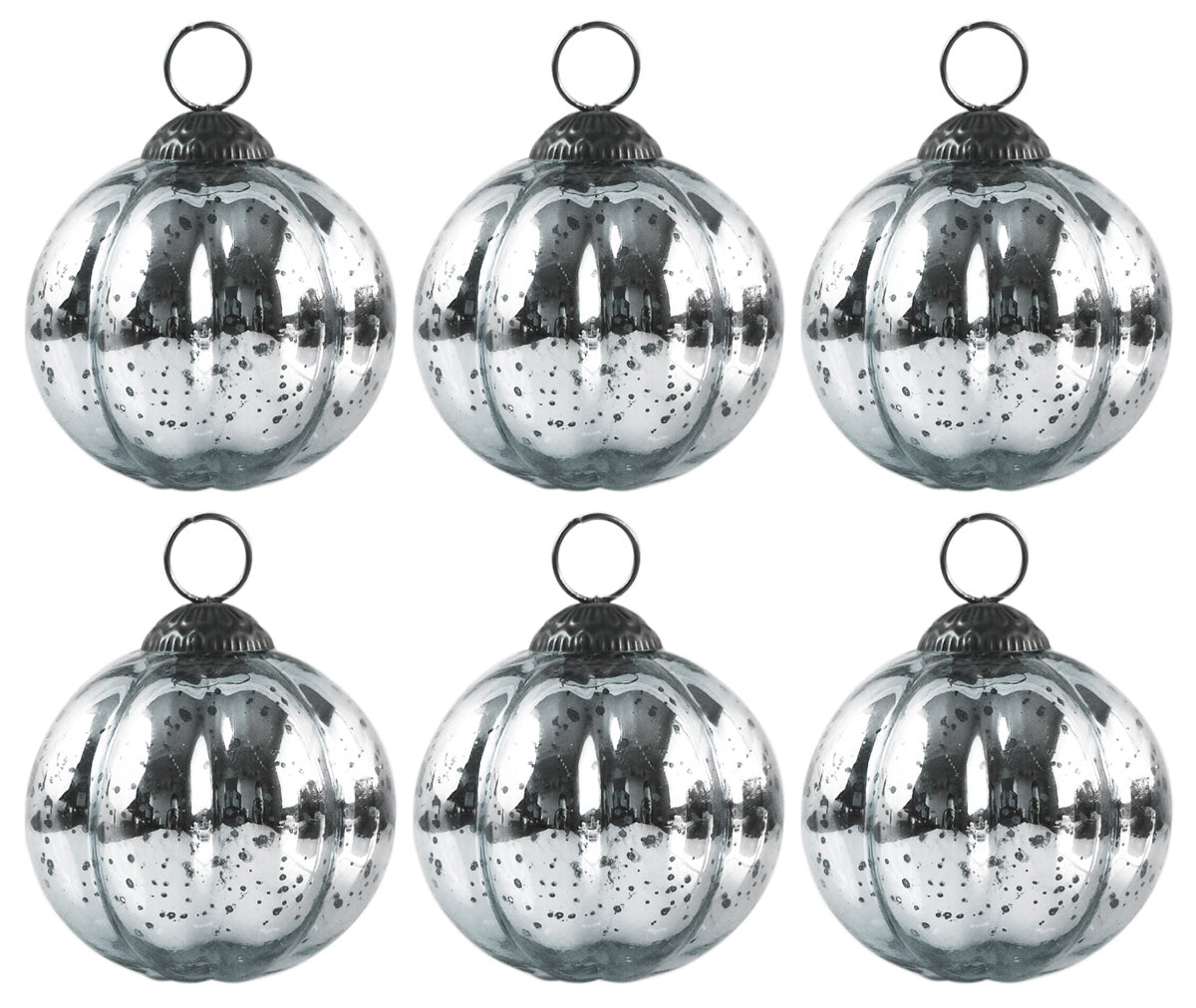 6 Pack Large Mercury Glass Ball Ornaments - 3 Inch Silver Posey Design Christmas Tree Decorations | Vintage Style Holiday Decor for Xmas, Parties, Weddings & Home Décor