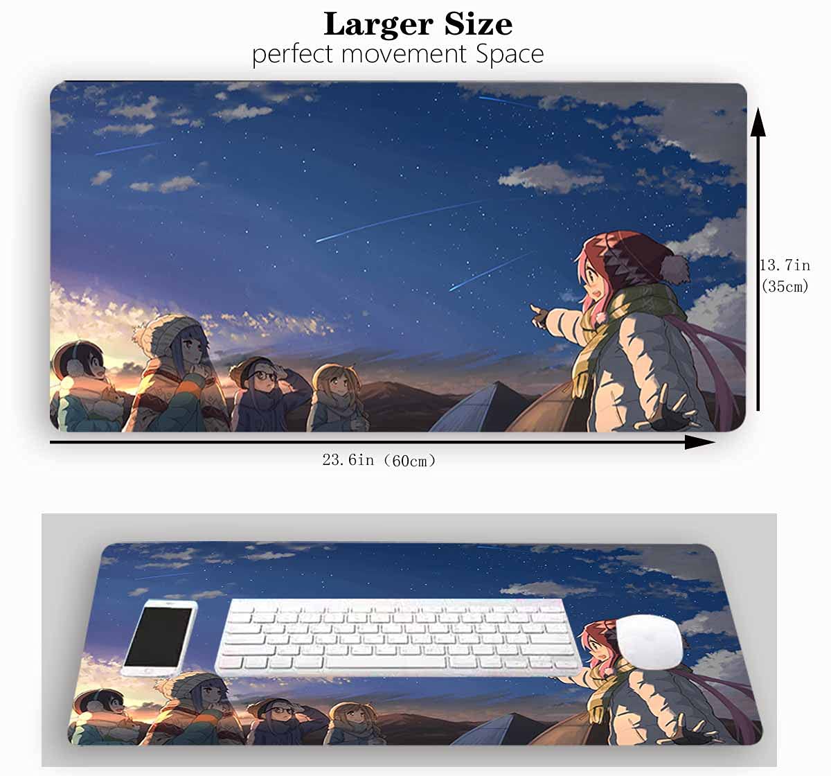 Yuru Camp Anime Mouse Pad with Rin & Nadeshiko - Large 60cm×35cm Extended Gaming Mouse Pad for Keyboard & Computer Desk - Perfect for Anime Fans, PC Gaming & Office Work
