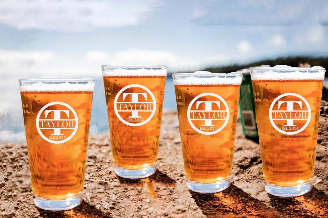 Custom Engraved Beer Glass Set of 4 - Personalized Pint Glasses for Men & Women - Unique Gift for Valentine's Day, Anniversary, Housewarming & Christmas - Perfect for Parties, Home Bar & Special Occasions