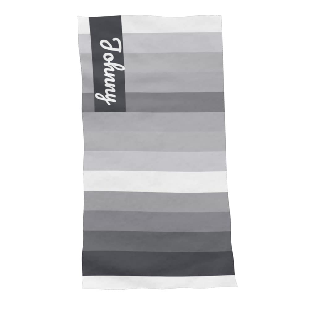 Personalized Beach Towels for Men & Kids - Black & White Cabana Stripe Pool Towel - Soft Quick-Dry Bath Towel for Swimming, Sunbathing & Beach Vacations