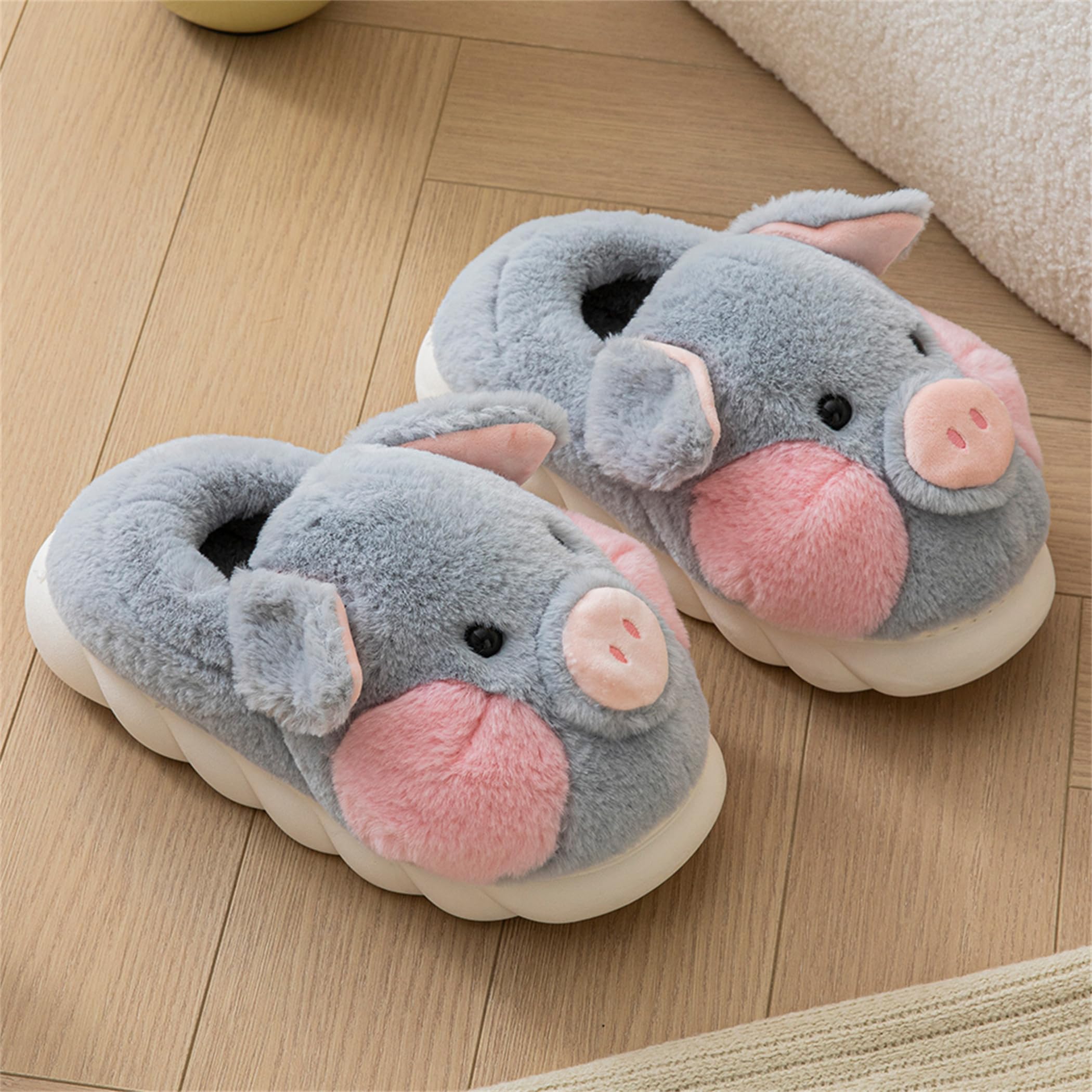 YILANLAN Cozy Adult Cotton Pig Slippers - Soft Plush Animal House Shoes for Women & Men - Perfect for Home, Lounge & Indoor Comfort