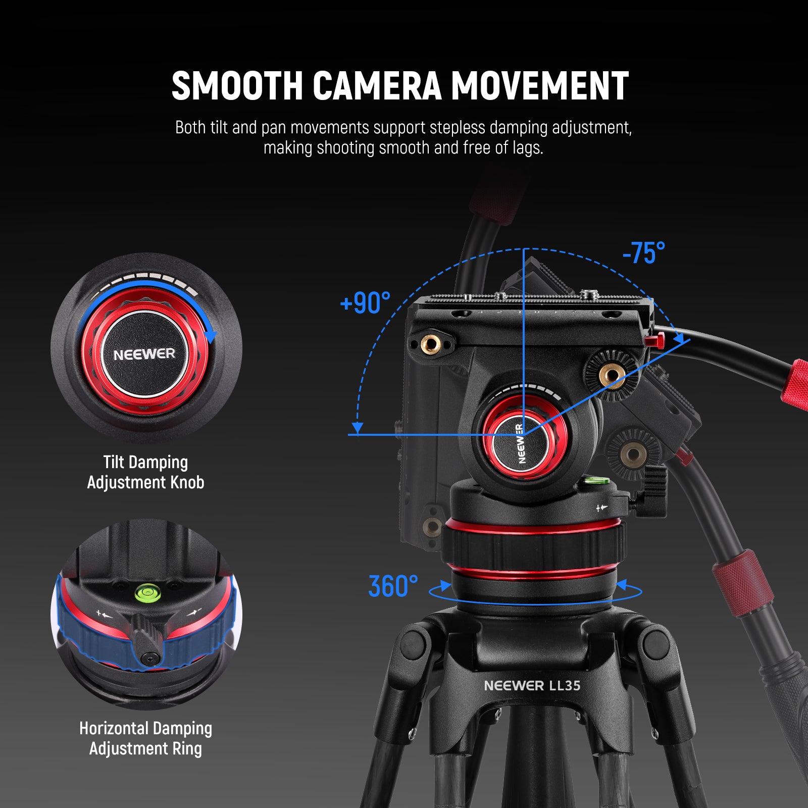 NEEWER LL35 78 Pro Carbon Fiber Tripod for DSLR Camera - Lightweight Professional Video Tripod with Fluid Head for Photography, Vlogging & Film Making