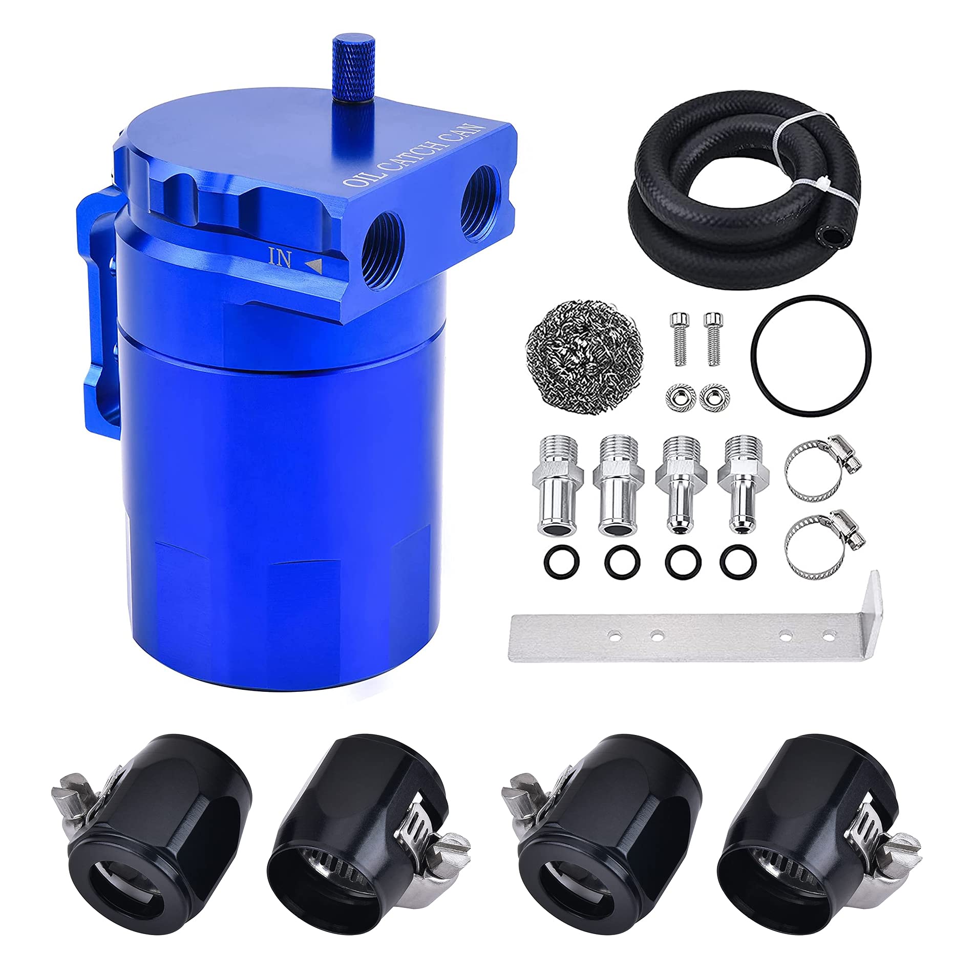 EVIL ENERGY Baffled Oil Catch Can Kit with 6AN Hose Finisher Clamp - Universal Engine Oil Separator for Performance Cars, Trucks & Off-Road Vehicles - Reduces Blow-by & Protects Engine - Perfect for Racing, Tuning & Daily Driving