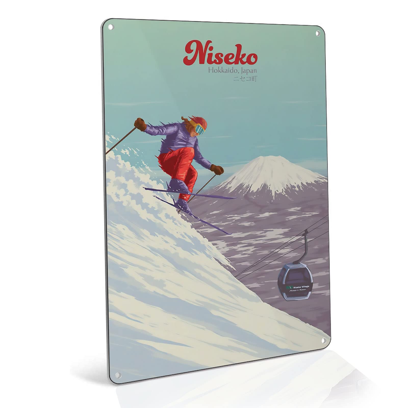 Vintage Galvanized Metal Wall Art - Niseko Japan Ski Resort & Hokkaido Travel Print - Retro Trail Map Decor - 8x12 Inch Skiing Gift for Home & Office