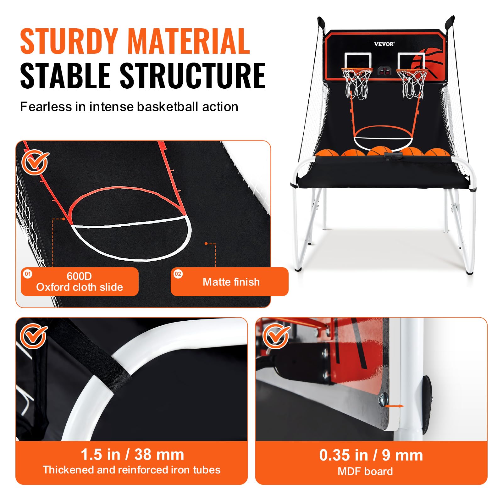 VEVOR 2 Player Basketball Arcade Game - Indoor Electronic Basketball Hoop with 8 Game Modes, Scoreboard & Air Pump - Fun Home Sports Game for Kids & Adults - Perfect for Game Rooms, Parties & Family Entertainment