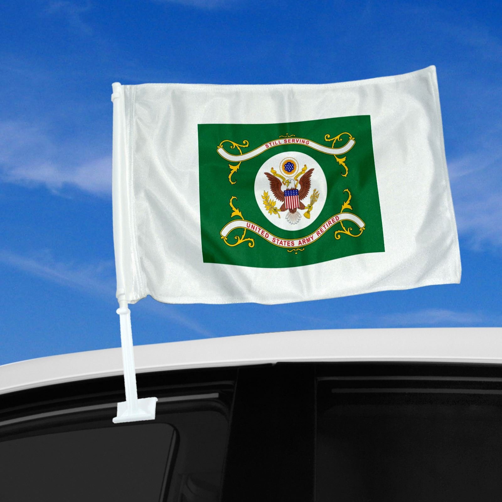 12x15 Inch Double Sided US Army Retired Car Flag - Durable Polyester American Military Veteran Auto Flag for Trucks, SUVs & Vehicles - Perfect for Veterans Day, Memorial Day & Patriotic Events