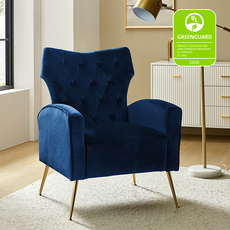 Amira Tufted Velvet Armchair - Modern Wingback Accent Chair for Living Room, Bedroom & Office - Comfortable Upholstered Lounge Chair with High Back Support