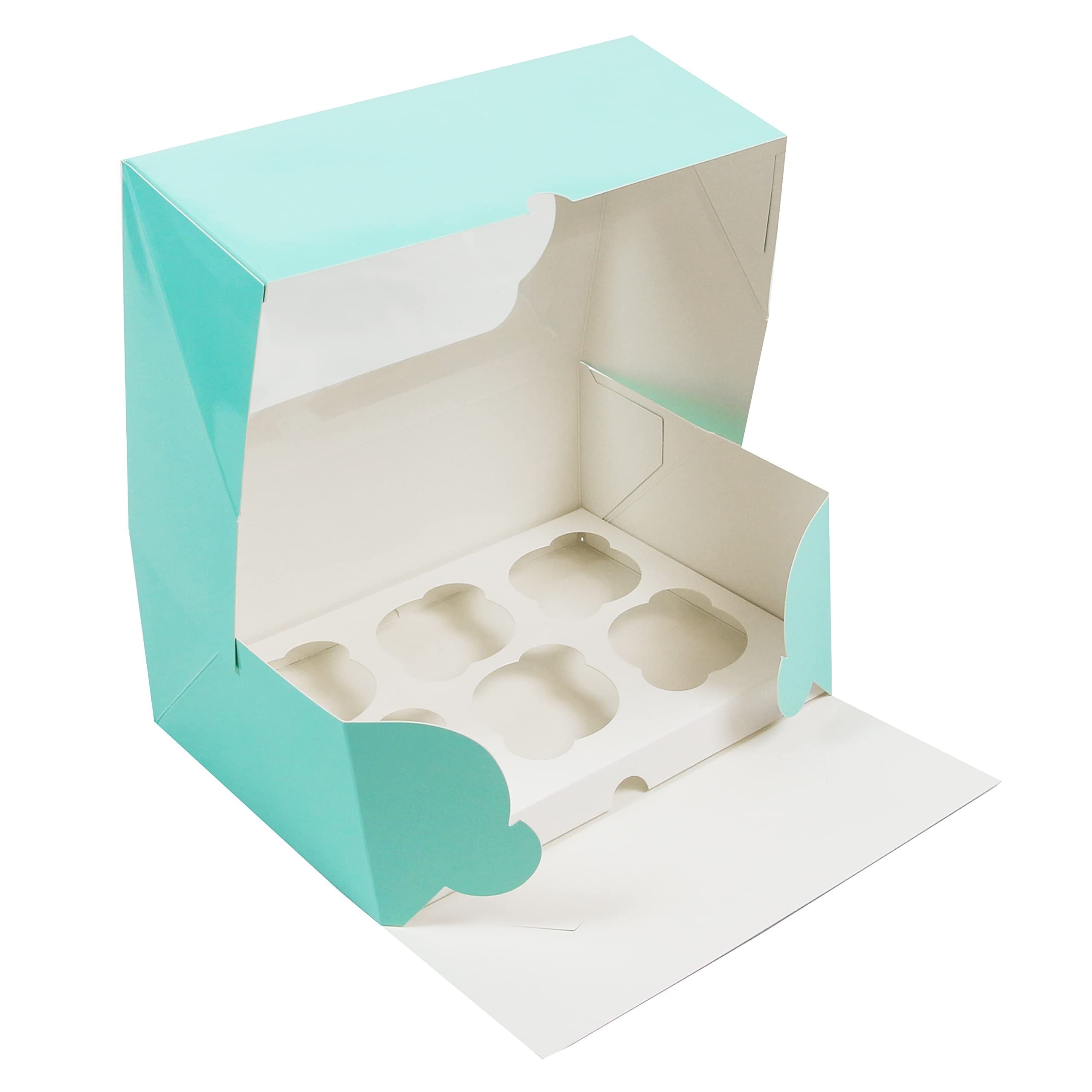 Premium Sturdy Cupcake Box with Insert - Holds 6 Cupcakes, Muffins, Cookies, Pastries, Brownies & Cinnamon Rolls | 10