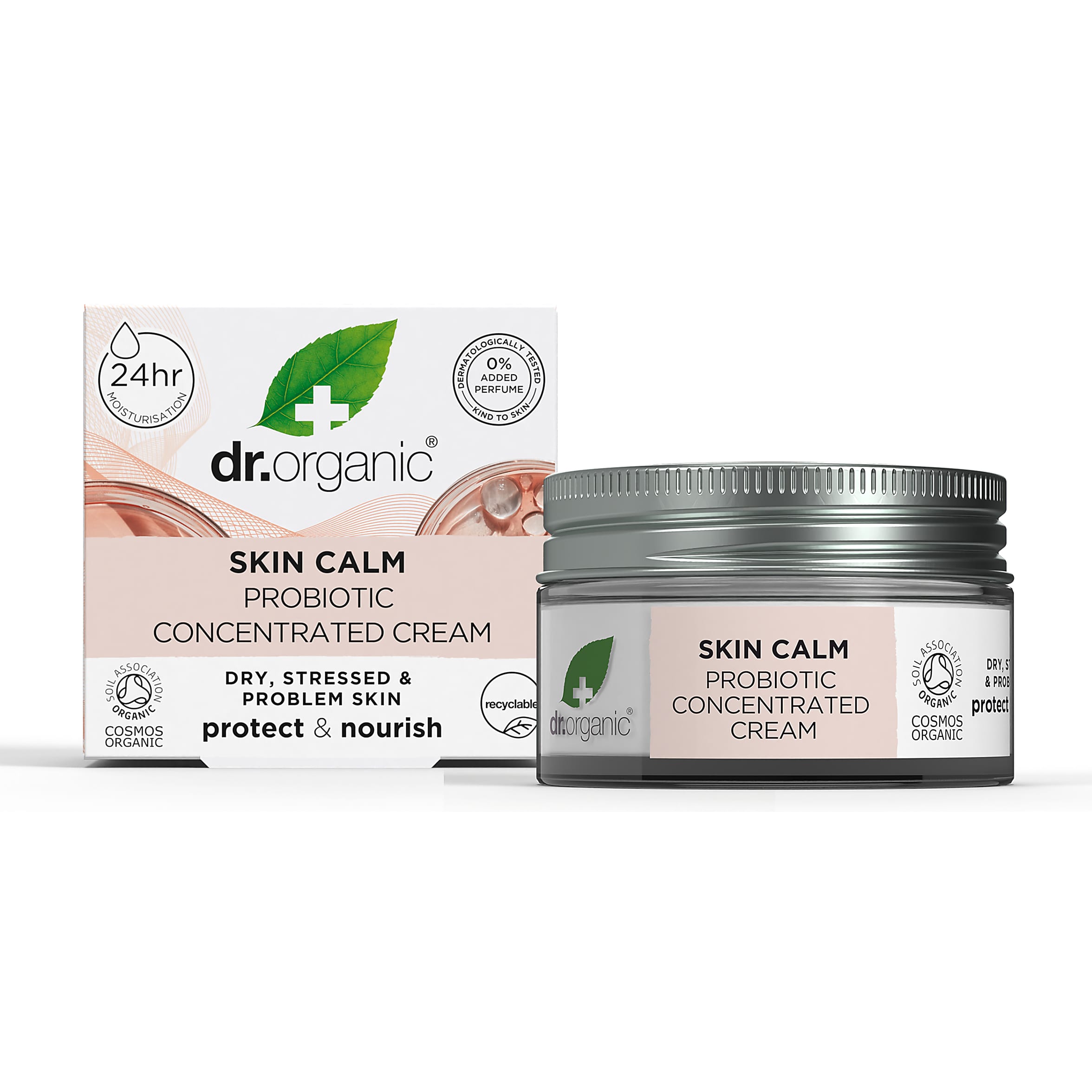 Dr Organic Skin Calm Probiotic Concentrated Cream - Organic Face Moisturizer for Sensitive Skin, Redness Relief & Hydration - Perfect for Daily Skincare Routine & Post-Treatment Care