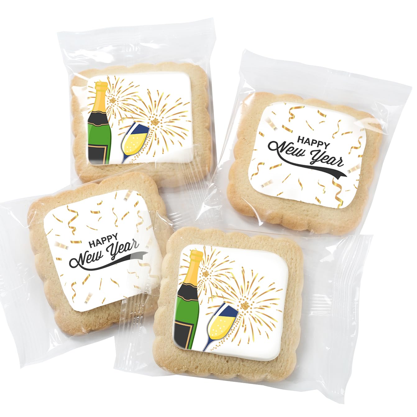 Happy New Year 2025 Individually Wrapped Sugar Cookies - 24 Pack Bulk Party Favors, Holiday Treats & Gift Box for Celebrations, Office Parties & Family Gatherings