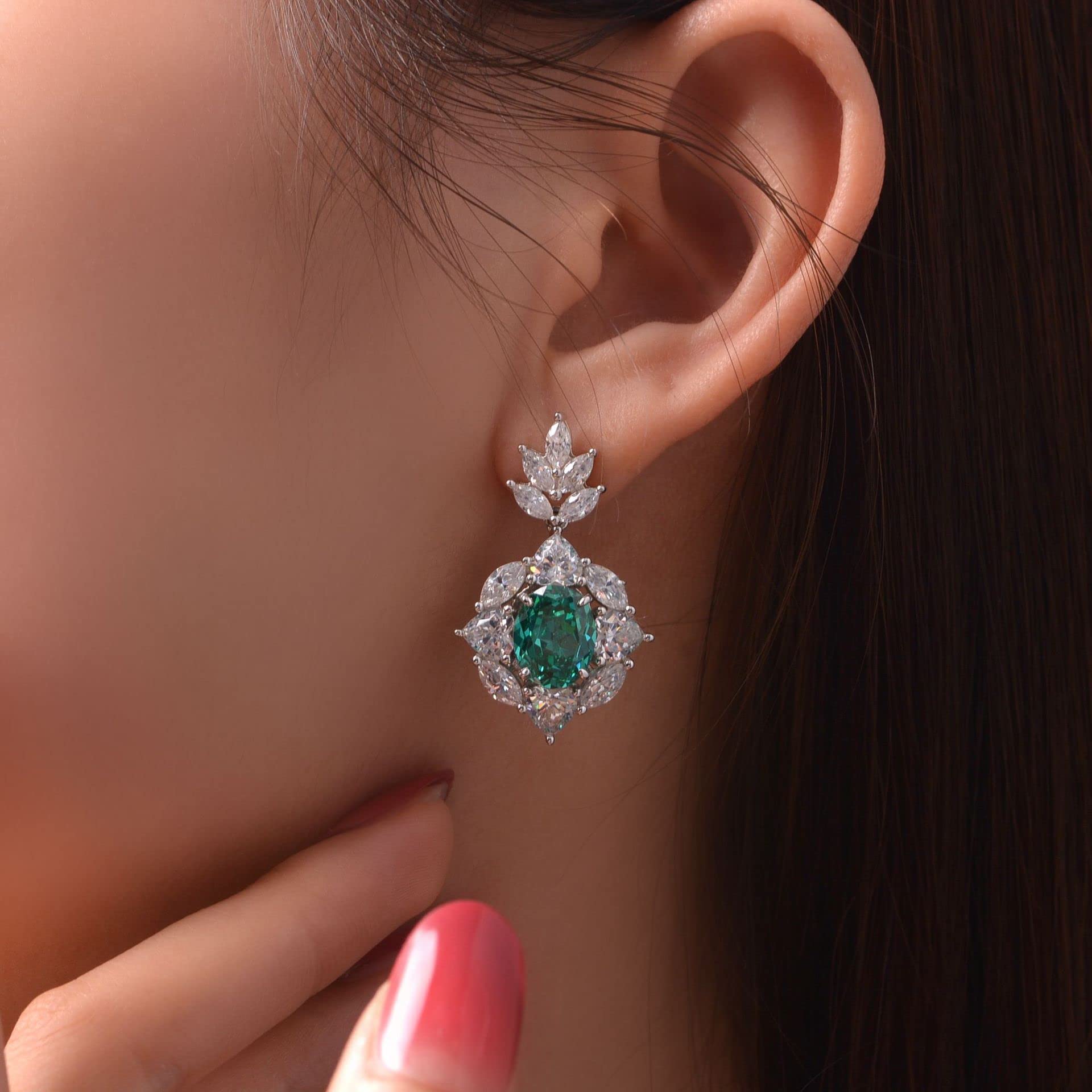 925 Sterling Silver 8cttw Simulated Emerald Pendant Necklace & 2cttw Dangle Earrings Set - Luxury Shine Jewelry for Women, Birthday Gifts for Wife, Girlfriend - Perfect for Anniversaries, Valentine's Day & Special Occasions