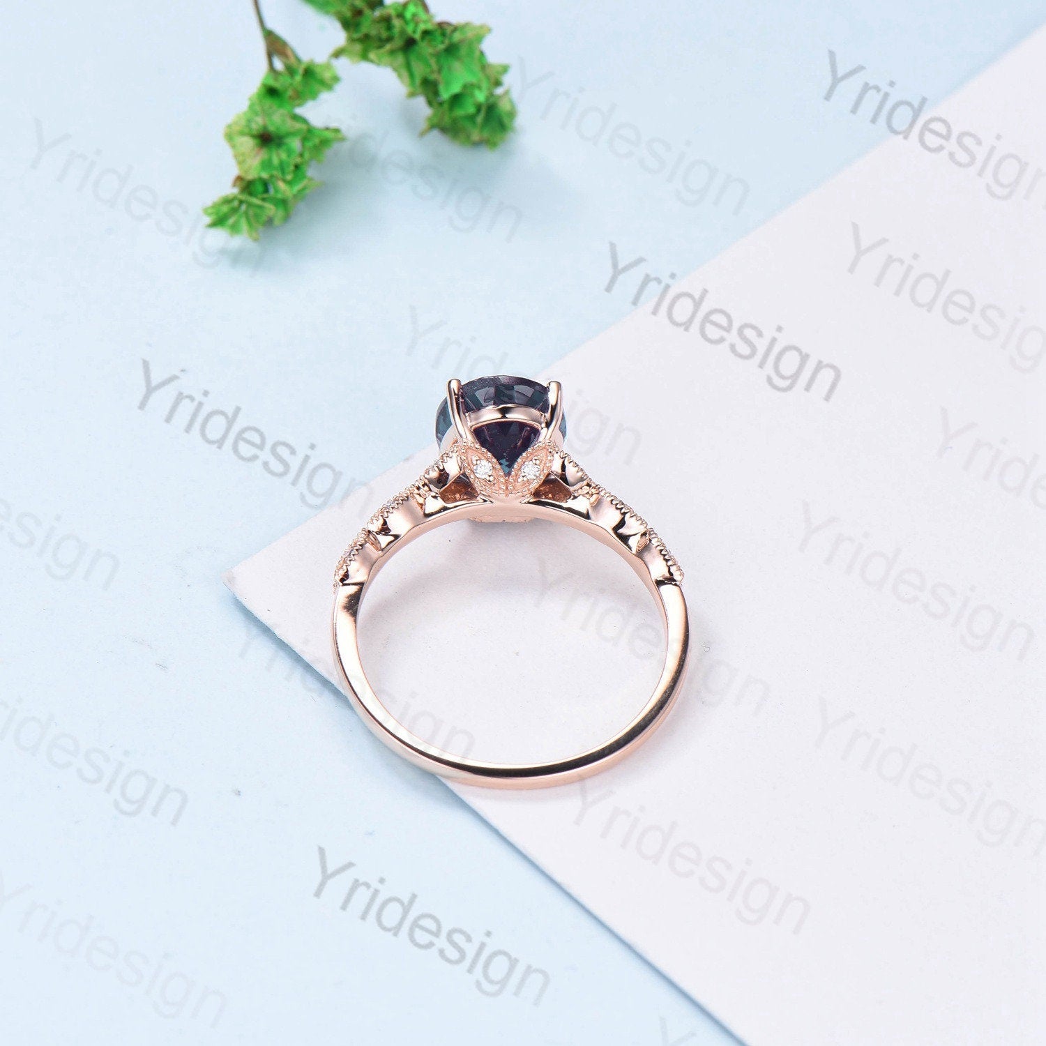 8X10mm Oval Alexandrite Engagement Ring for Women - Split Shank Art Deco Moissanite Diamond Wedding Band, Milgrain Detailing, June Birthstone Anniversary Gift - Perfect for Proposals, Bridal Jewelry & Special Occasions