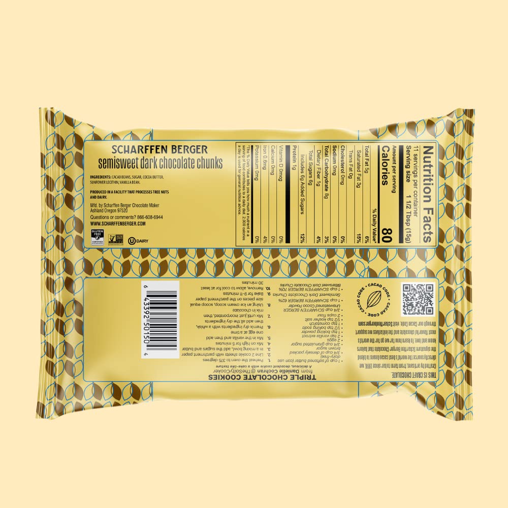 Scharffen Berger Semisweet Baking Chocolate Chunks, 6 Ounce (Pack of 5) - Perfect for Cookies, Brownies & Desserts