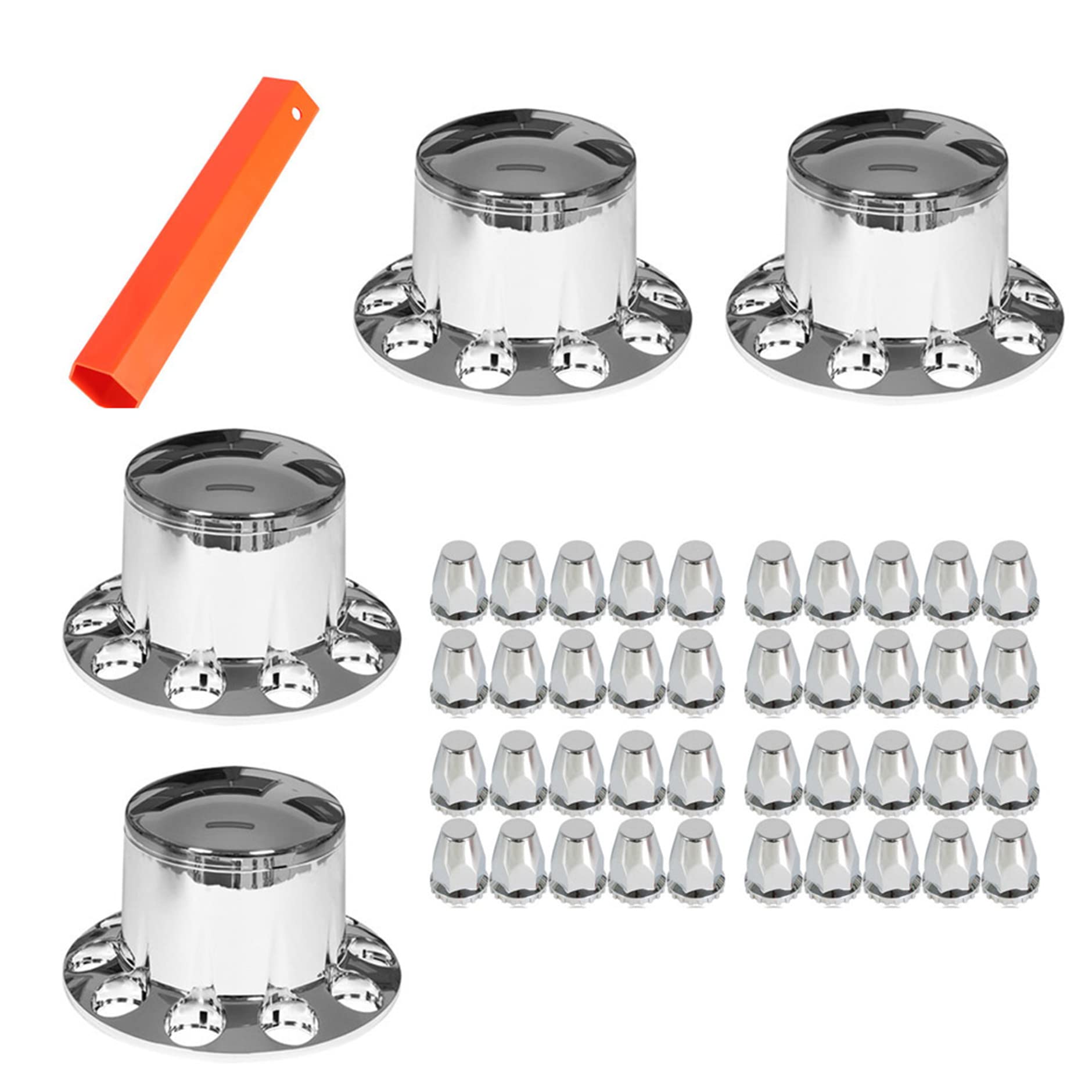 Chrome Semi Truck Wheel Hub Cover Kit - 33mm Lug Nut Covers & Axle Center Caps for 20