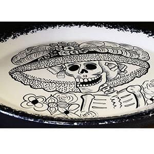 Elegant Oval Serving Platter Katrina with Black & White Bonnet Design - Perfect for Day of the Dead Celebrations, Dinner Parties & Holiday Entertaining