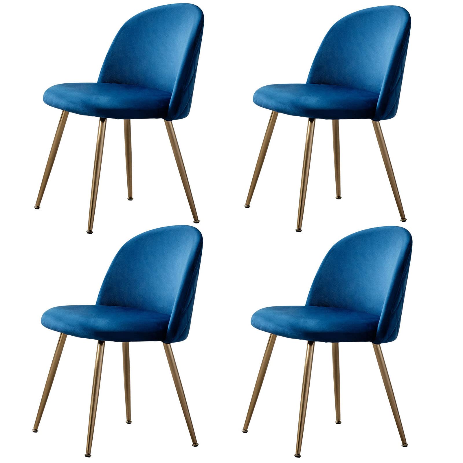 ZSARTS Velvet Accent Chairs Set of 4 - Mid Century Modern Upholstered Dining Chairs with Gold Metal Legs for Living Room, Bedroom, Kitchen - Blue Velvet Lounge Chairs Perfect for Dining Sets, Home Decor & Entertaining Guests