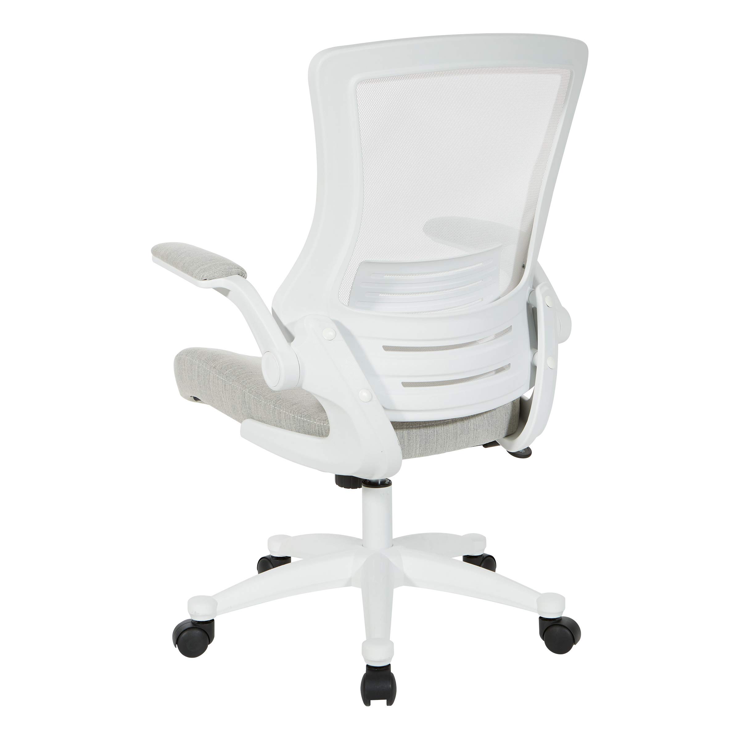 Office Star Ventilated White Screen Back Manager's Office Chair with Padded Flip Arms & White Nylon Base - Ergonomic Linen Stone Fabric Executive Chair for Home & Office Workspaces