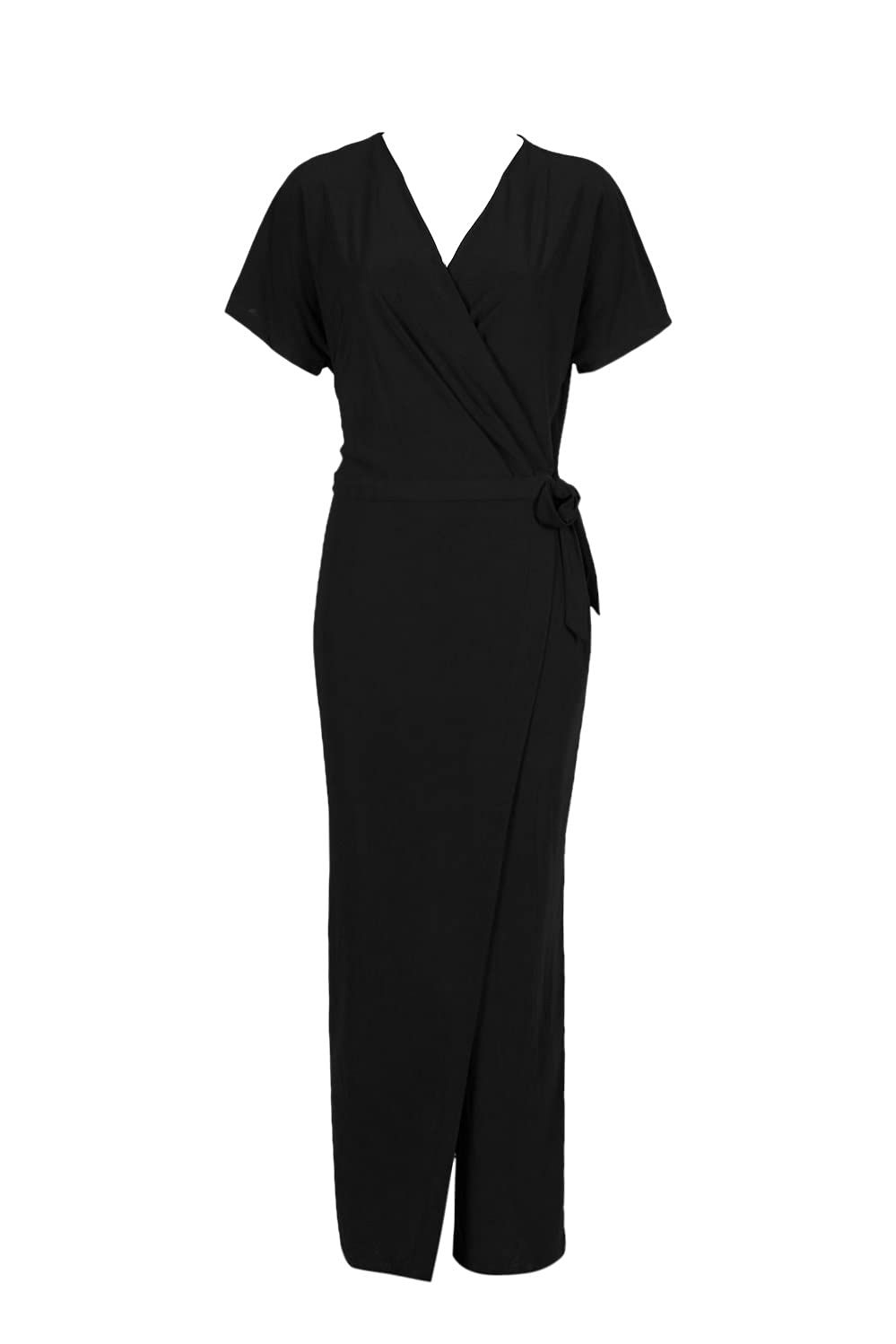 Emma & Michele Women's V-Neck Short Sleeve Tie Side Wrap Solid Jersey Jumpsuit - Casual Summer Outfit for Beach, Party & Everyday Wear