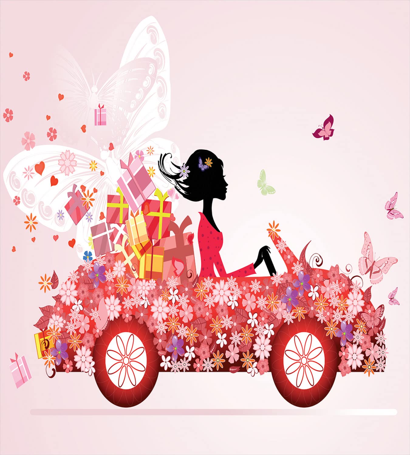 Ambesonne Cars Duvet Cover Set 2-Pack King Size - Floral Car Design with Butterflies, Daisies & Hearts, Pink Dark Coral Black - Includes 2 Duvet Covers & 4 Pillowcases - Perfect for Girls' Bedroom, Teen Room Decor, Birthday Gift & Car Theme Bedding