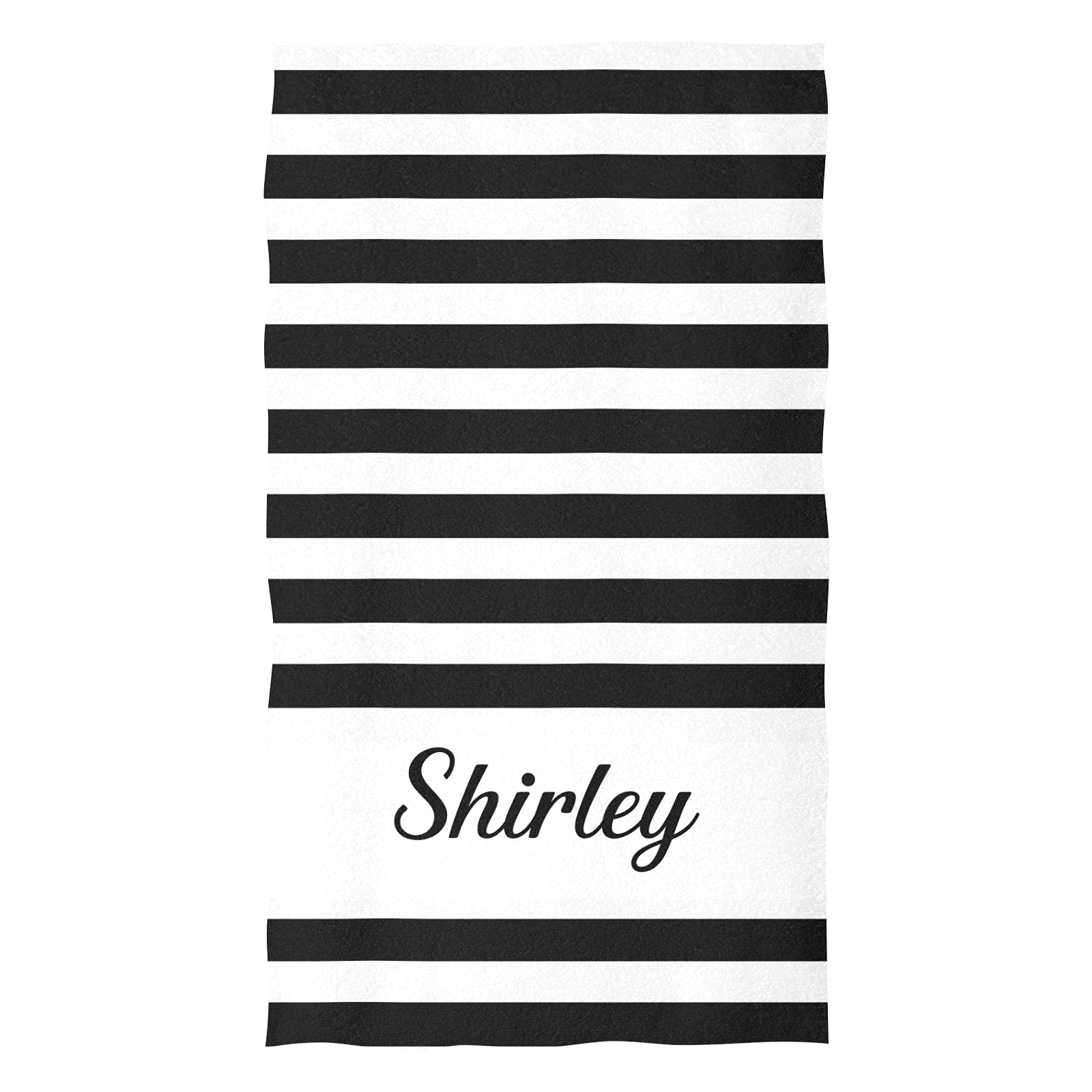 Custom Personalized Hand Towels with Name - Soft Microfiber Bath Towel in White & Black Stripes (16x28 inches) - Perfect for Bathroom, Kitchen, Hotel, Gym & Spa Use