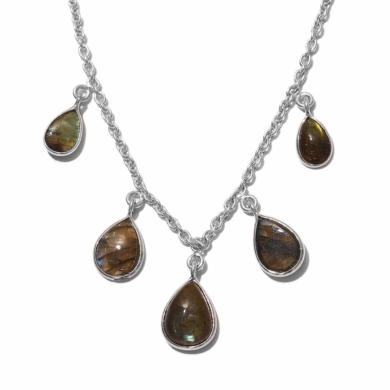 925 Sterling Silver Platinum Plated Labradorite Pendant Necklace for Women - 18