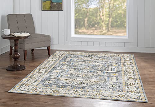 Linon Home Decor Washable Area Rug 5' x 7' - Soft Grey & Beige Modern Design for Living Room, Bedroom, Nursery | Indoor Non-Slip Floor Mat Easy to Clean