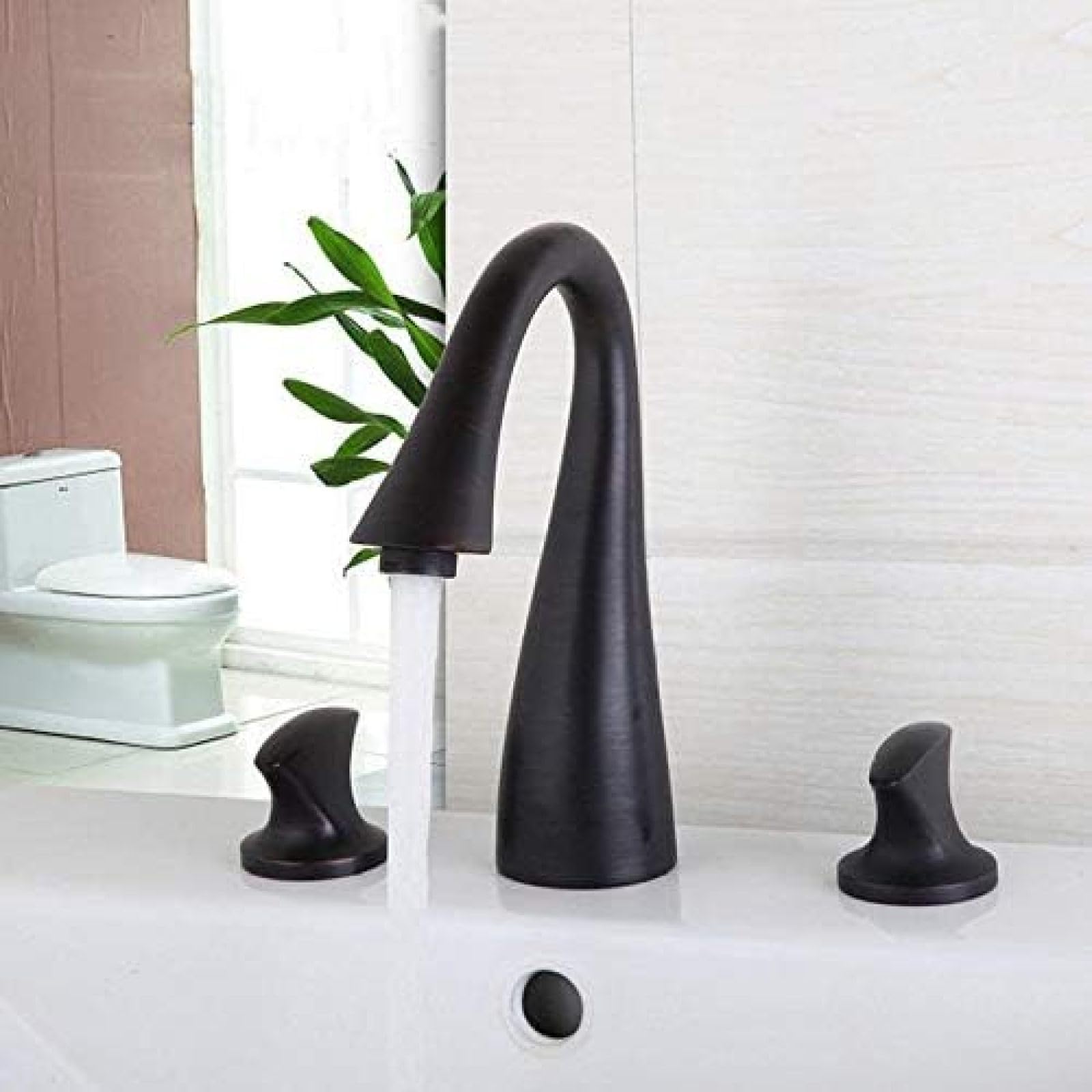 CRJUS Oil Rubbed Bronze Bathroom Faucet Set - 3PCS Deck Mounted Basin Mixer Tap for Sink, Bathtub & Shower | Vintage Style Waterfall Spout for Modern Bathroom & Powder Room Decor