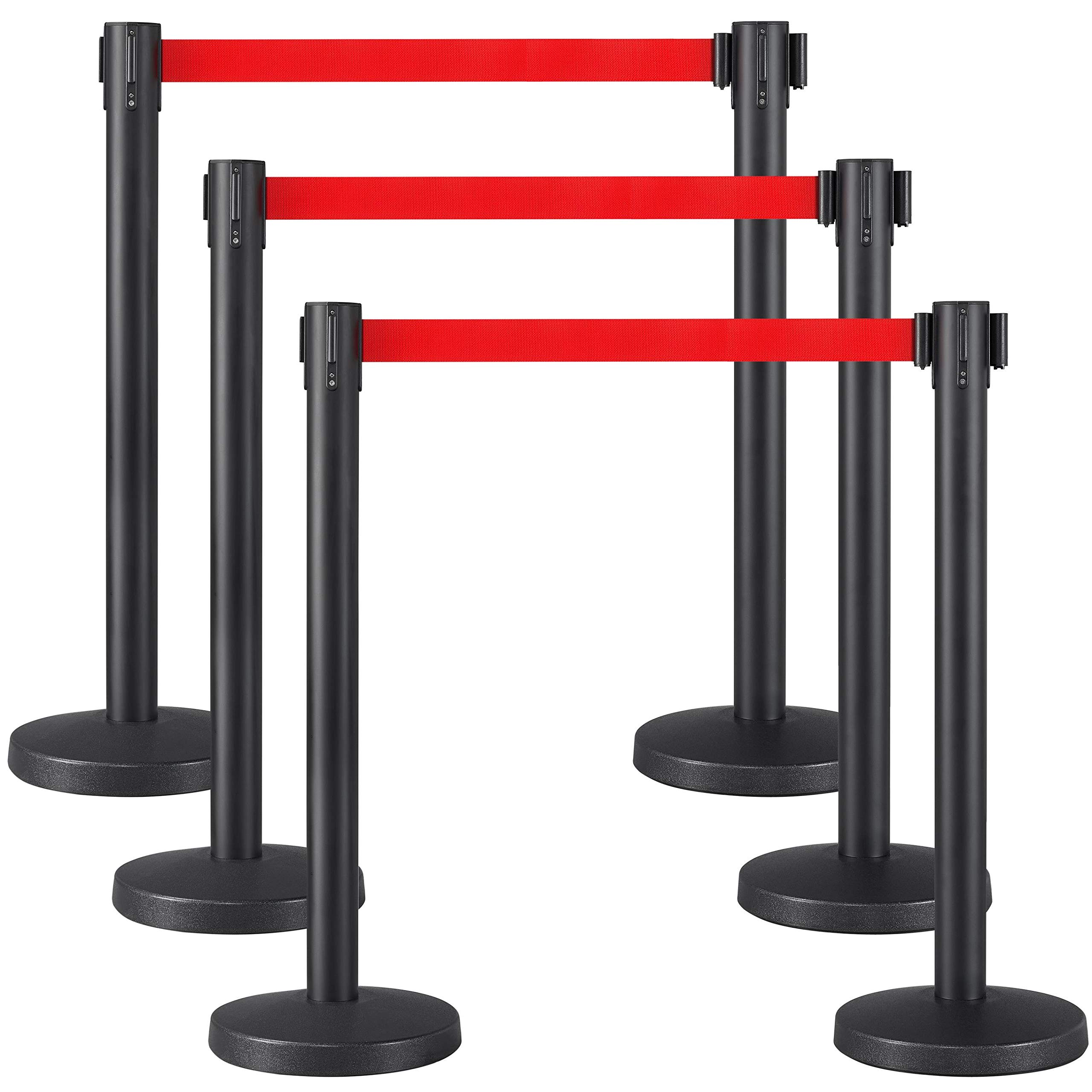 Yaheetech 6-Pack Black Varnished Crowd Control Stanchions - 36-Inch Height with 6.5ft Retractable Red Belt for Events, Queues & Retail (Easy Connect Assembly) - Perfect for Weddings, Concerts, Museums and Store Displays