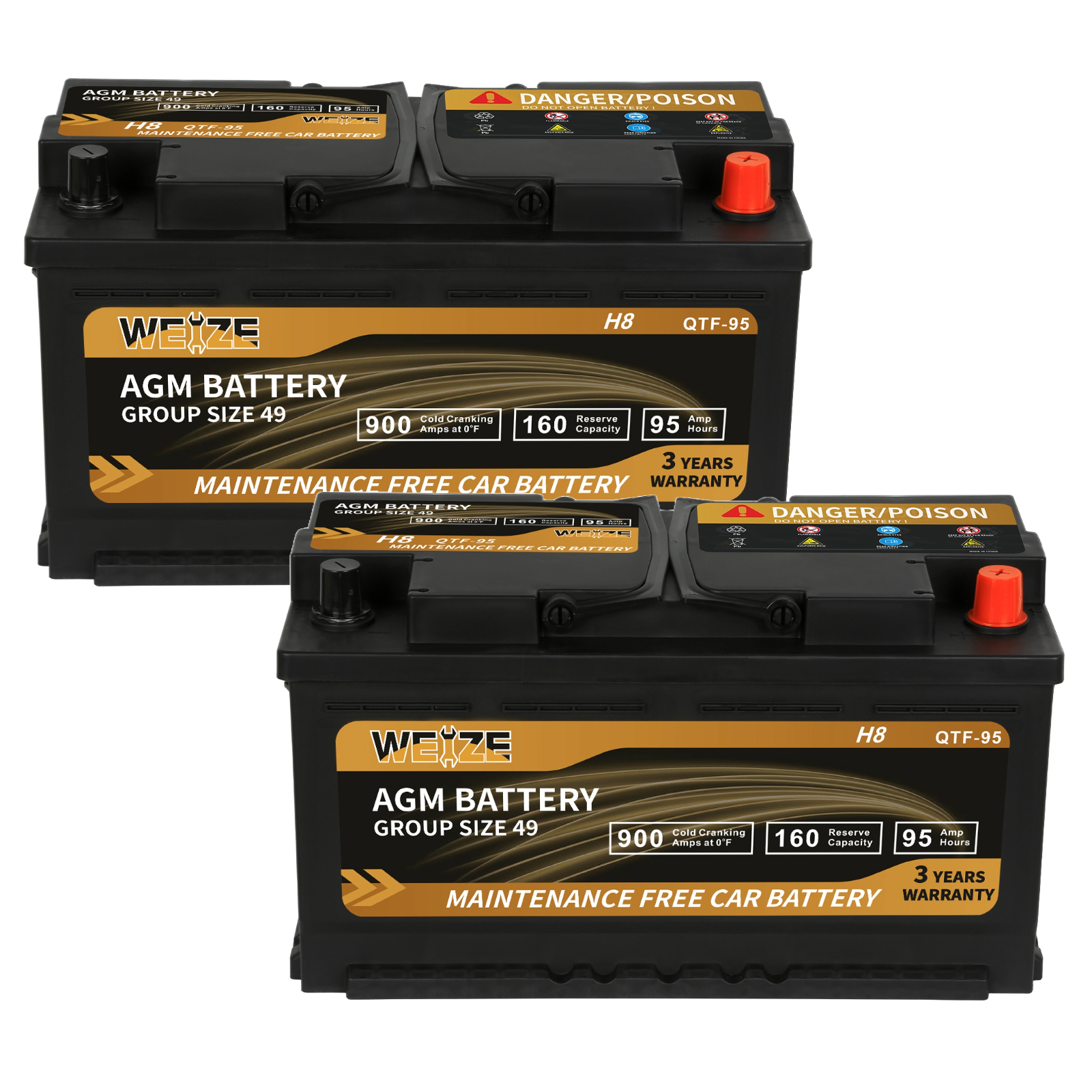 WEIZE Wise Series Group 49 AGM Car Battery 12V 95Ah H8 - High Performance Automotive Replacement Battery for Trucks, SUVs & RVs | Cold Cranking Power & Long Lifespan