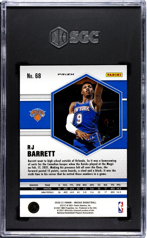 2020 Panini Mosaic Basketball RJ Barrett Genesis Prizm SGC 9 Graded Card - Rare Collectible for Basketball Fans & Card Investors - Perfect for Display, Trading, and Portfolio Growth