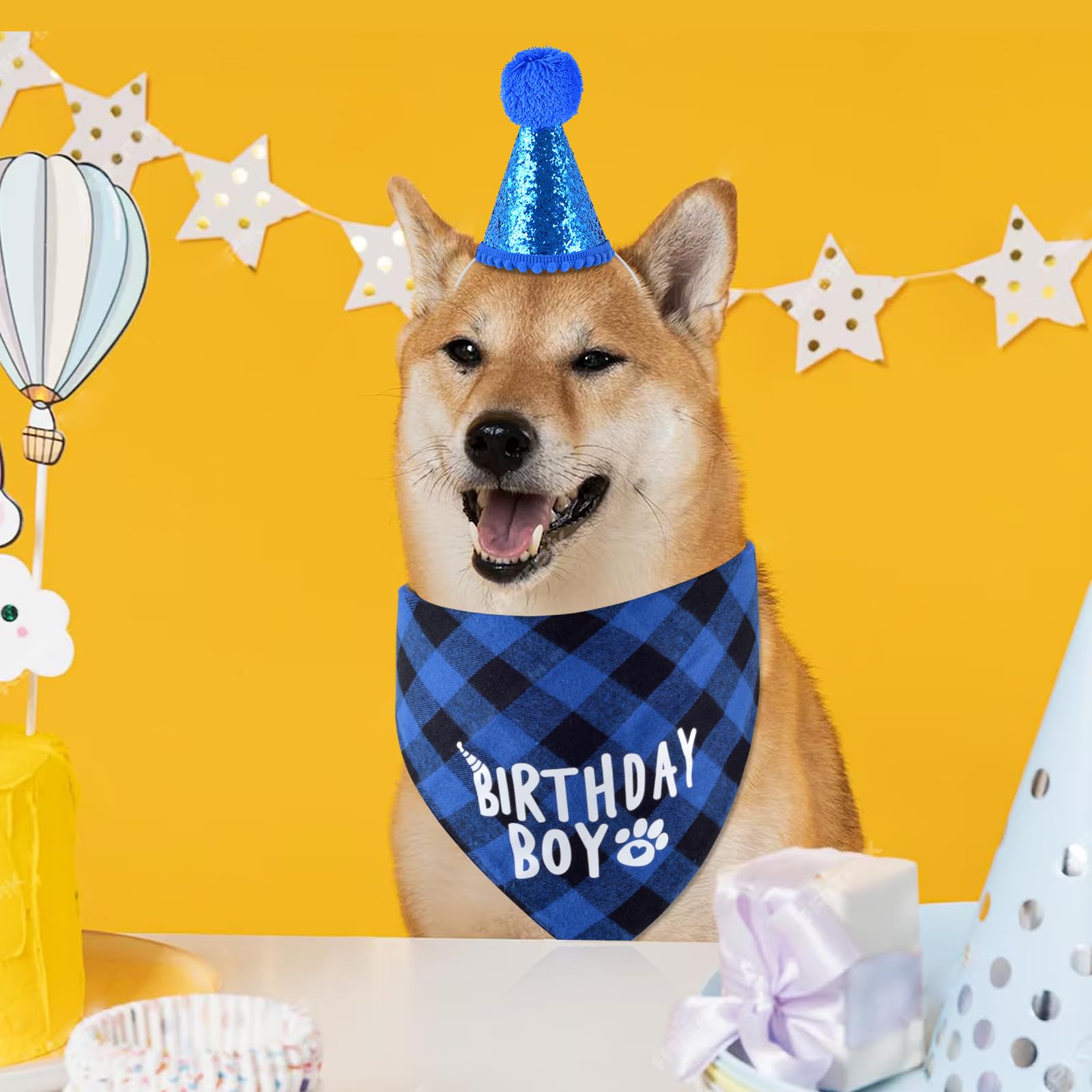 Dog Birthday Party Supplies Set - Adjustable Birthday Bandana & Hat with Numbers for Small, Medium, Large Dogs - Perfect for Puppy Birthday Celebrations, Pet Parties & Photo Shoots