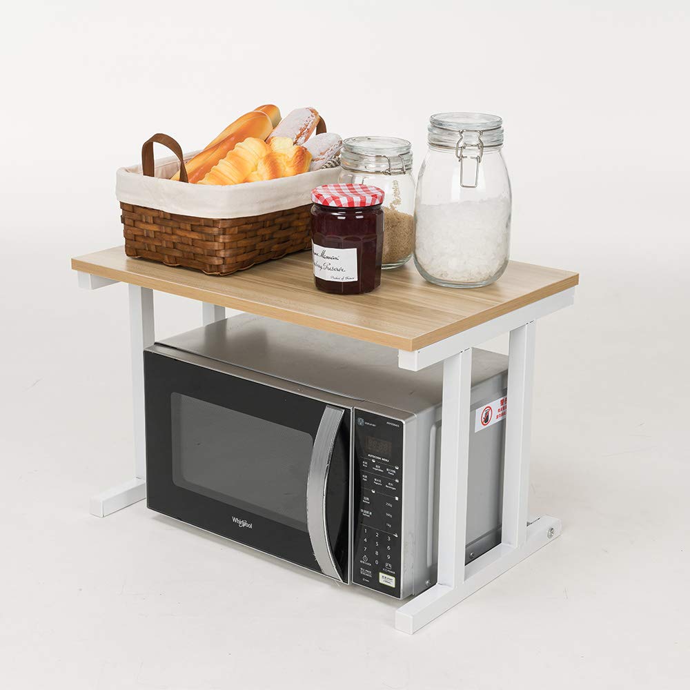2-Tier Wooden Microwave Oven Rack - Space Saving Kitchen Organizer Shelf for Countertop, Blonde Wood | Perfect for Small Kitchens, Microwave Stand, and Printer Storage on Desks