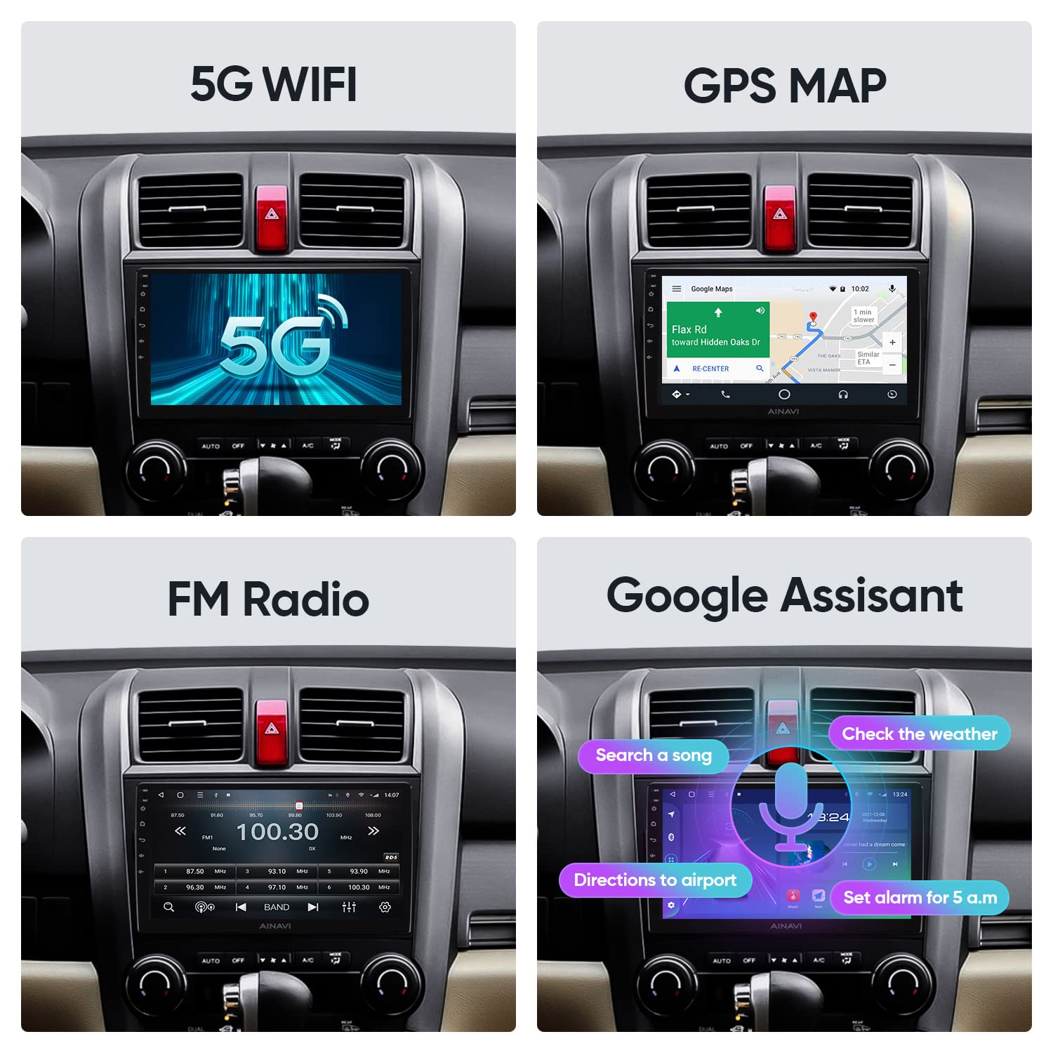 2007-2011 Honda CRV Car Stereo with Wireless Apple CarPlay & Android Auto - Plug & Play Head Unit with Steering Wheel Control, 5G WiFi, Bluetooth 5.0 & GPS Navigation - Perfect for Commuting, Road Trips & Hands-Free Driving