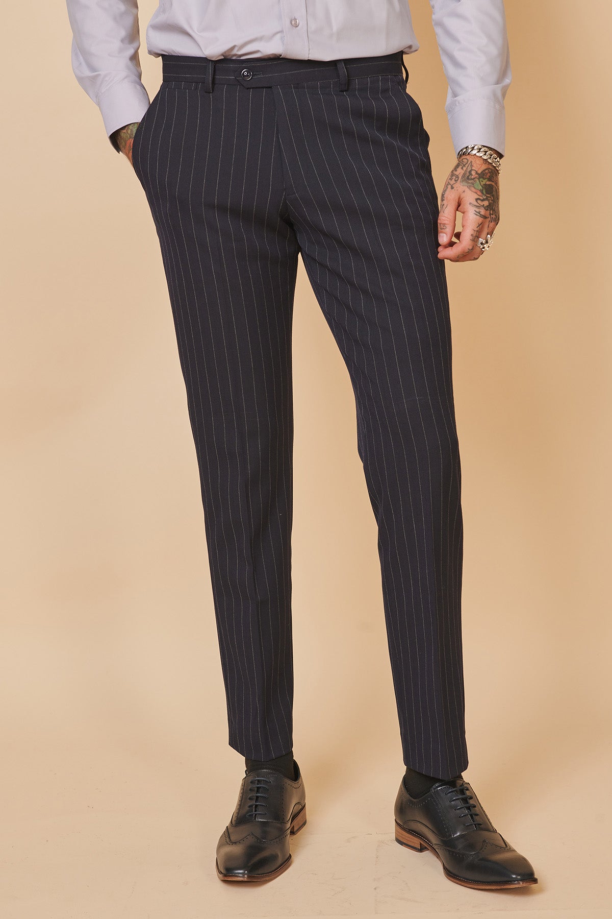 Premium Navy Pinstripe Double Breasted Suit for Men - The WHU Collection (Inspired by Danny Ings) - Perfect for Weddings, Business Meetings & Formal Events
