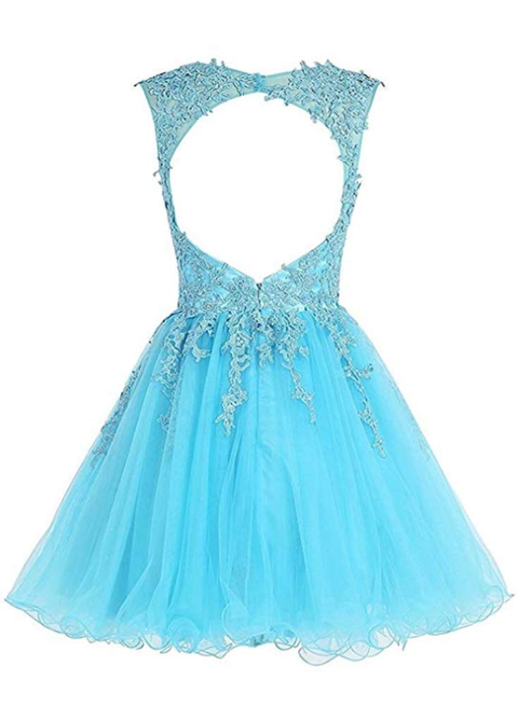 Elegant Blue Lace Homecoming Dress for Women - Short Tulle Cocktail Dress with V-Neck & Appliques | Perfect for Prom, Parties & Special Occasions