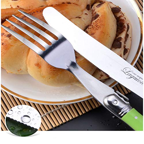 24-Piece Stainless Steel Silverware Set with Colorful ABS Plastic Handles - Complete Dinnerware Cutlery for Everyday Use, Parties & Restaurant Dining