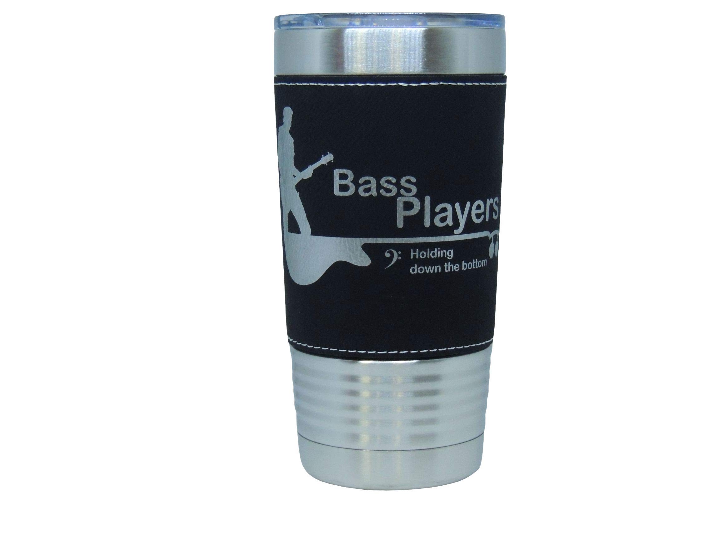 Premium 20oz Stainless Steel Vacuum Insulated Tumbler with Leather Wrap - Ideal for Bass Guitar Players & Music Lovers (Black) - Perfect for Rehearsals, Gigs & Music Studio Sessions