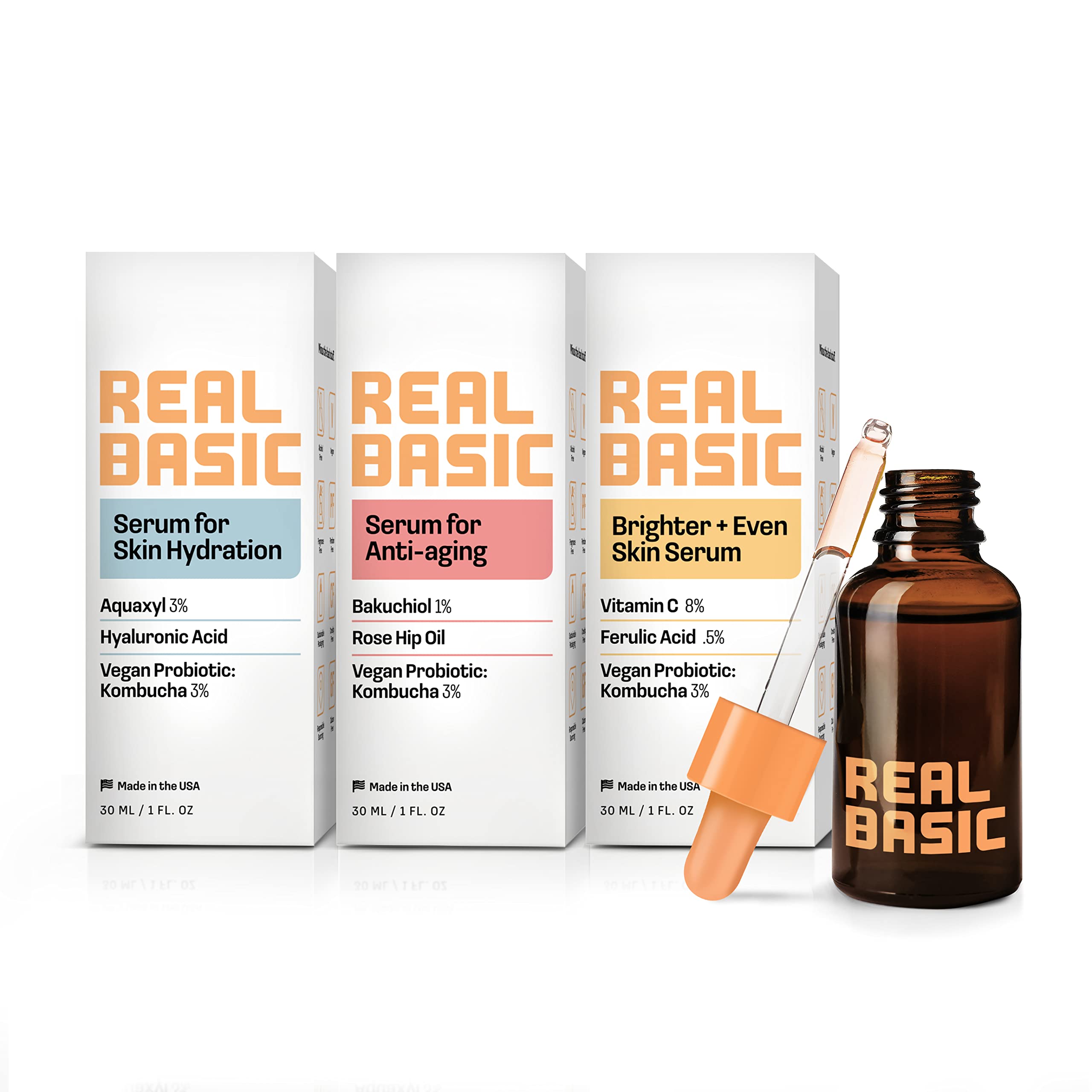 Perfect Skin Trio 3-Piece Vitamin C Serum Set - Brightening, Anti-Aging & Hydrating Facial Serums for Glowing Skin | Day & Night Skincare Routine for Women & Men