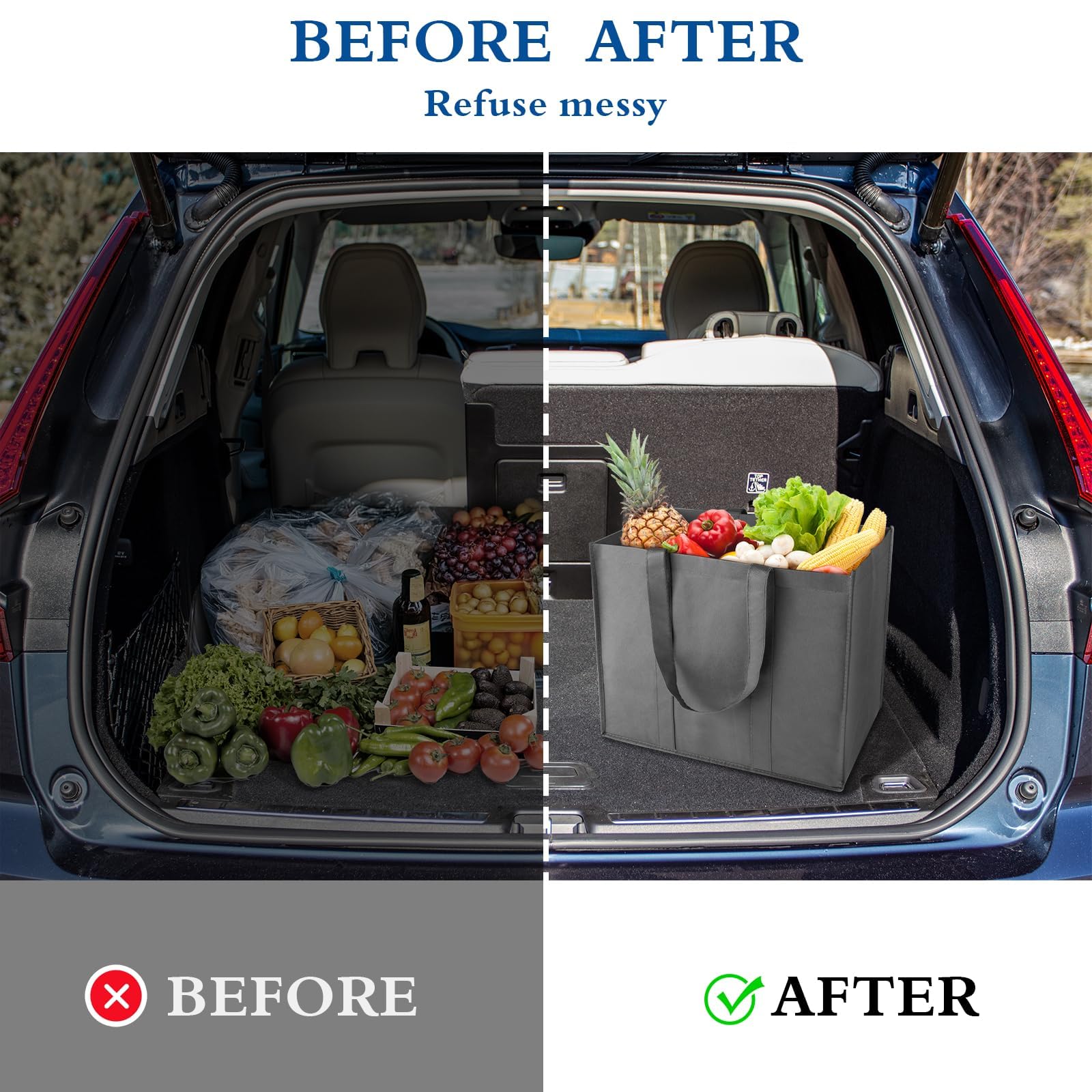 WISELIFE 10 Pack Reusable Foldable Grocery Shopping Tote Bags - Eco-Friendly Heavy Duty Produce Bags with Long Handles for Groceries, Clothes & Travel (Dark Grey & Black) - Perfect for Supermarkets, Farmers Markets & Daily Errands