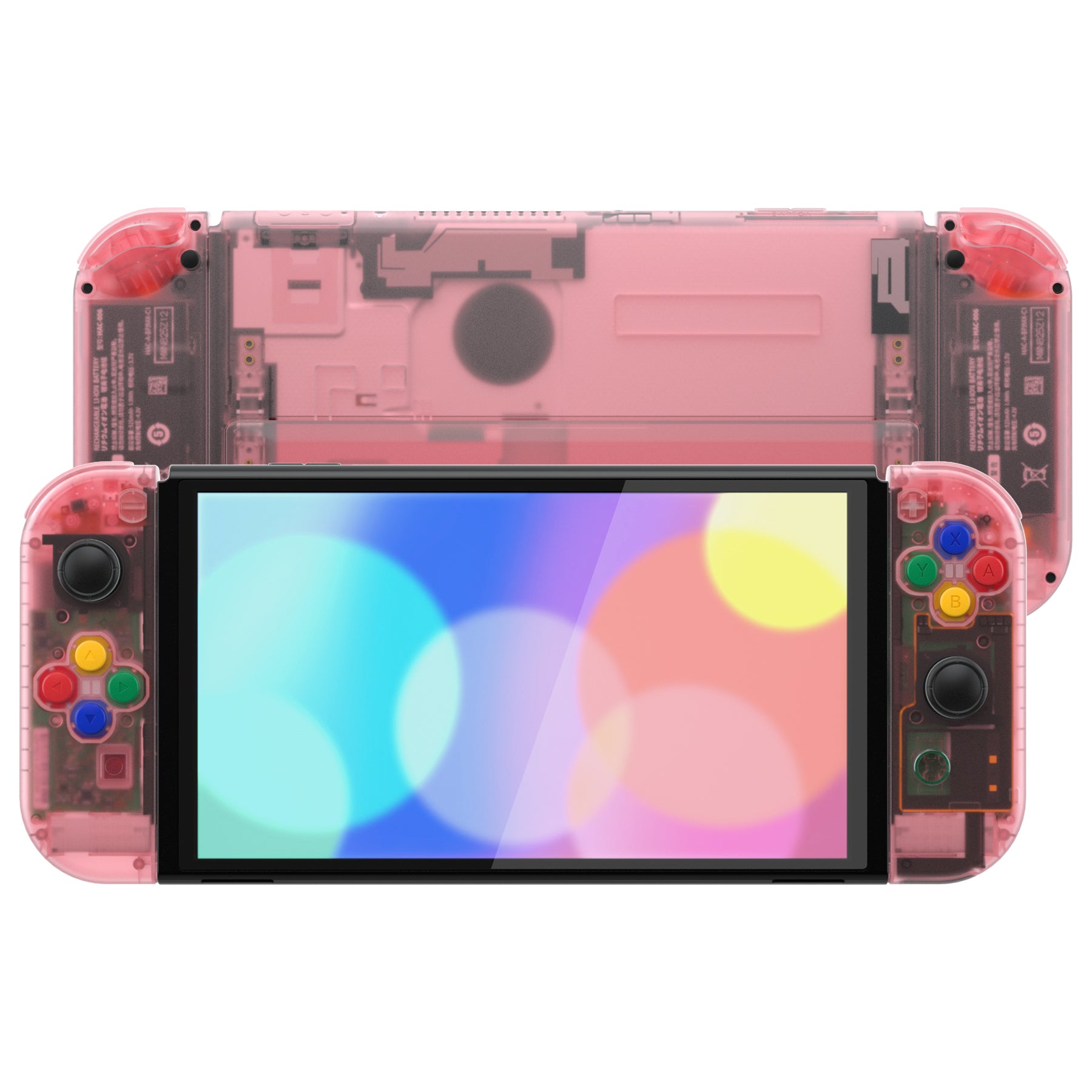 eXtremeRate Cherry Pink Full Shell Replacement Kit for Nintendo Switch OLED - DIY Back Plate, Kickstand & Joycon Controller Housing with Colorful Buttons | Perfect for Gaming Enthusiasts & Custom Console Modding