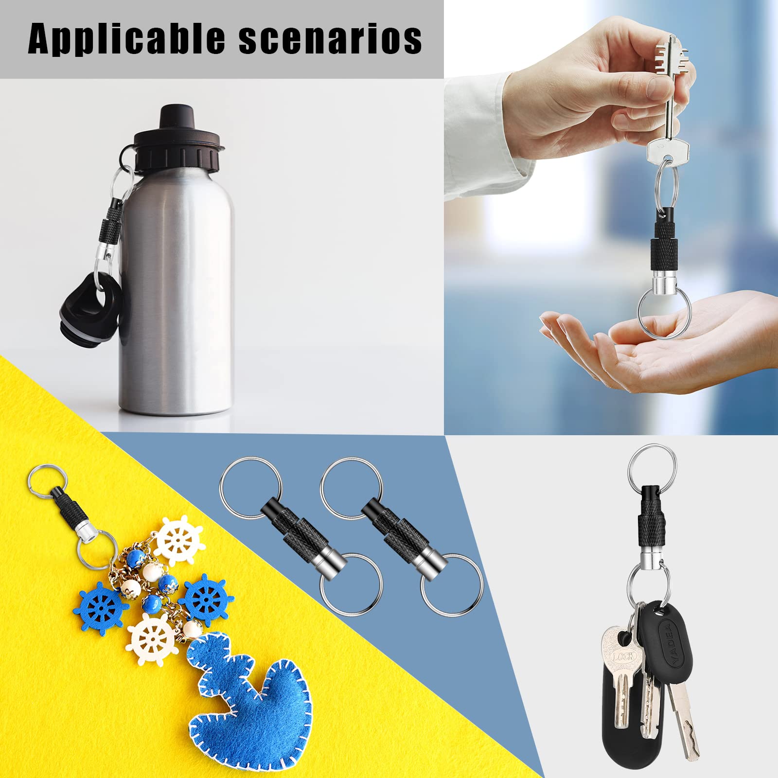10 Pack Detachable Quick Release Keychain with 2 Split Rings - Durable Pull Apart Key Rings for Keys, Bags, Purses & Belts | Perfect for Organization, Travel & Everyday Carry