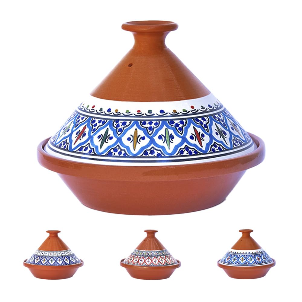 Authentic Moroccan Tagine Pot - 10 Inch Clay Cookware with Lid & Serving Bowl (3.1 QT) - Handmade Ceramic Non-Stick Cookware for Flavorful Stews & Slow Cooking - Perfect for Moroccan Cuisine, Home Kitchen & Bohemian Decor - Lead-Free, Turquoise Design