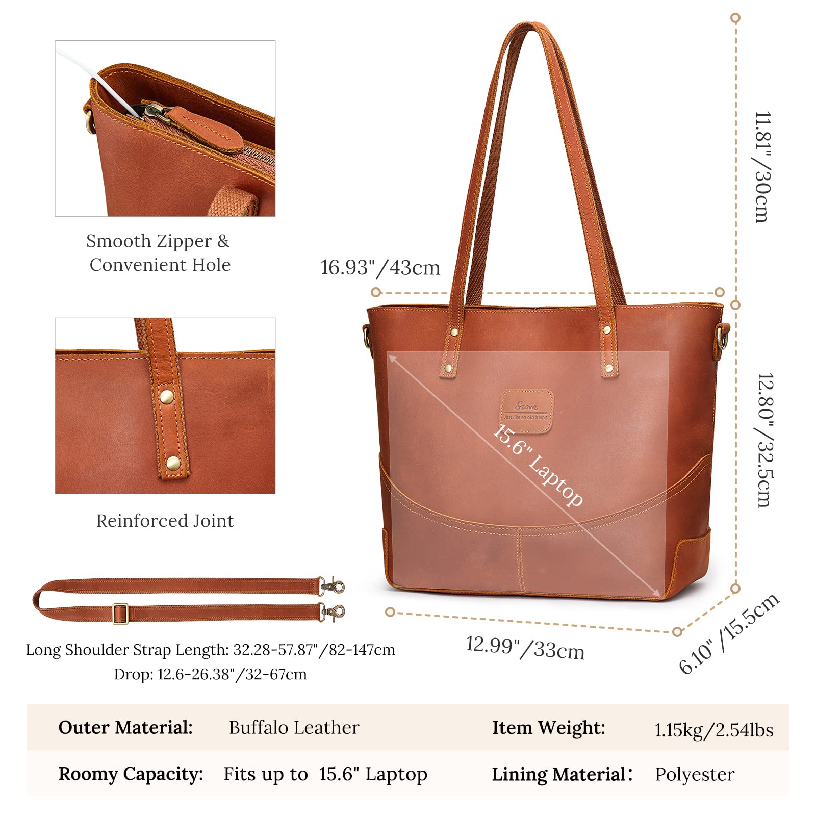 Genuine Leather Tote Bag for Women - Large Crossbody Shoulder Work Purse - Stylish Handbag for Office, Travel & Everyday Use