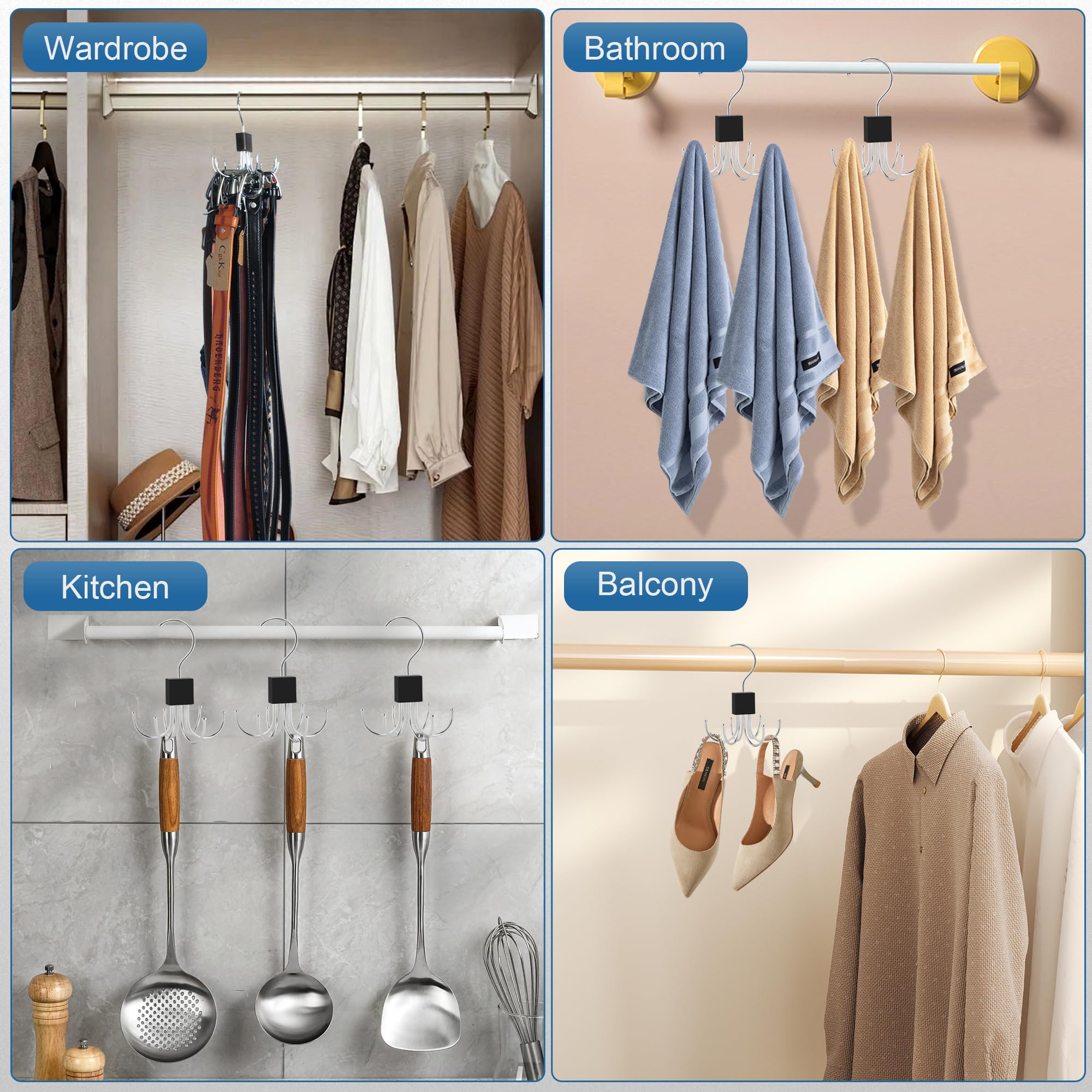 2PCS Selumie Belt Organizer Hanger - Sturdy Wooden Belt Rack Holds 48 Belts, 360° Swivel Closet Organizer for Belts, Ties, Scarves & Accessories - Space Saving Closet Storage Solution for Men & Women - Perfect for Bedroom, Walk-in Closet or Dorm Organization
