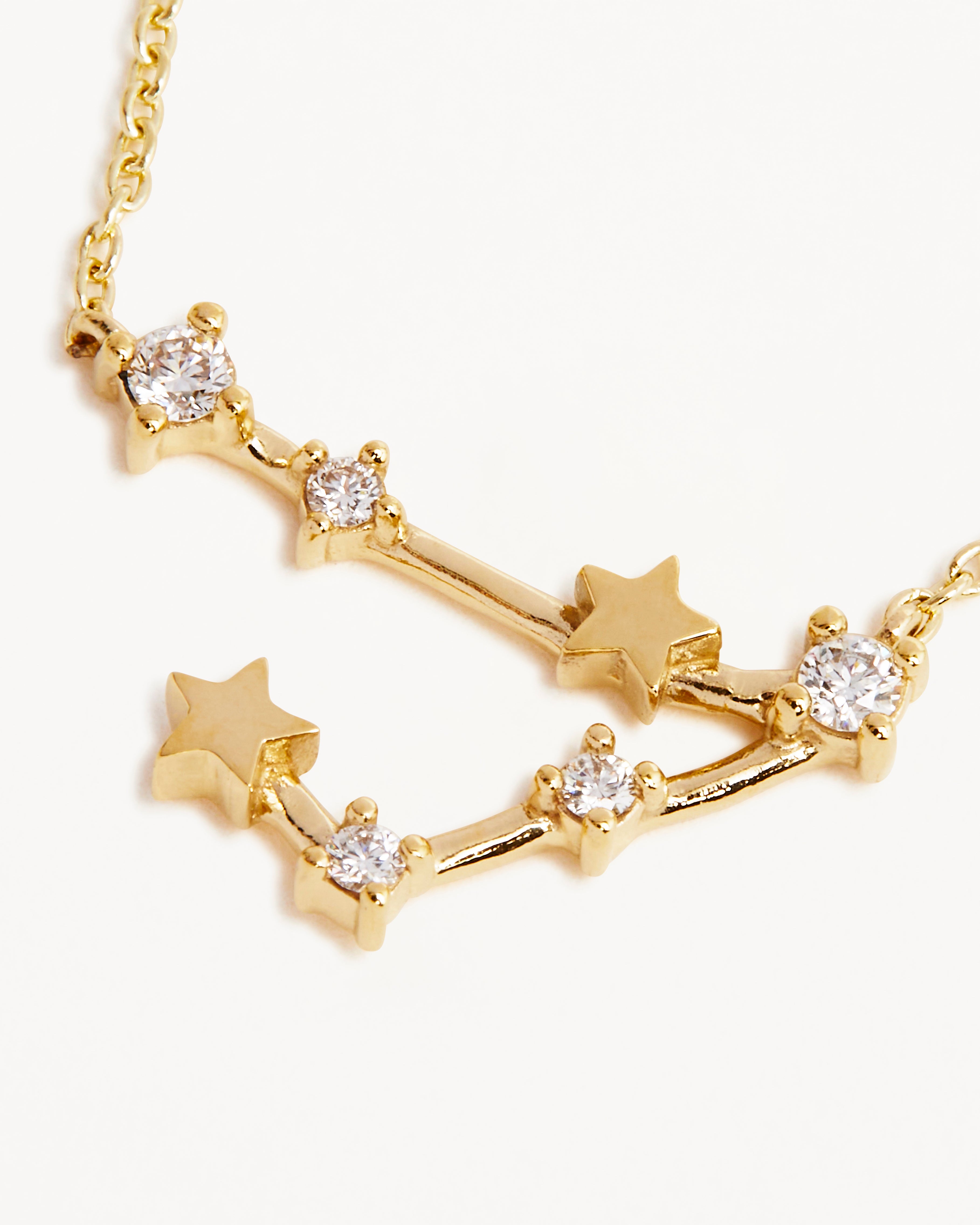 14K Solid Gold Starry Night Zodiac Constellation Diamond Necklace - Pisces Pendant for Women | Perfect Birthday Gift, Anniversary Present & Everyday Elegant Jewelry