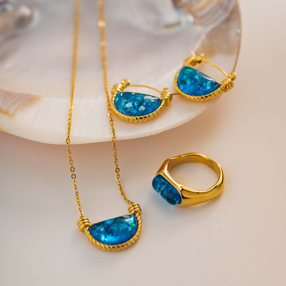 18K Gold Boho Fan Shape Chain Necklace Set - Stainless Steel Jewelry for Women | Elegant Layering Necklace for Party, Wedding & Everyday Wear | JDN046