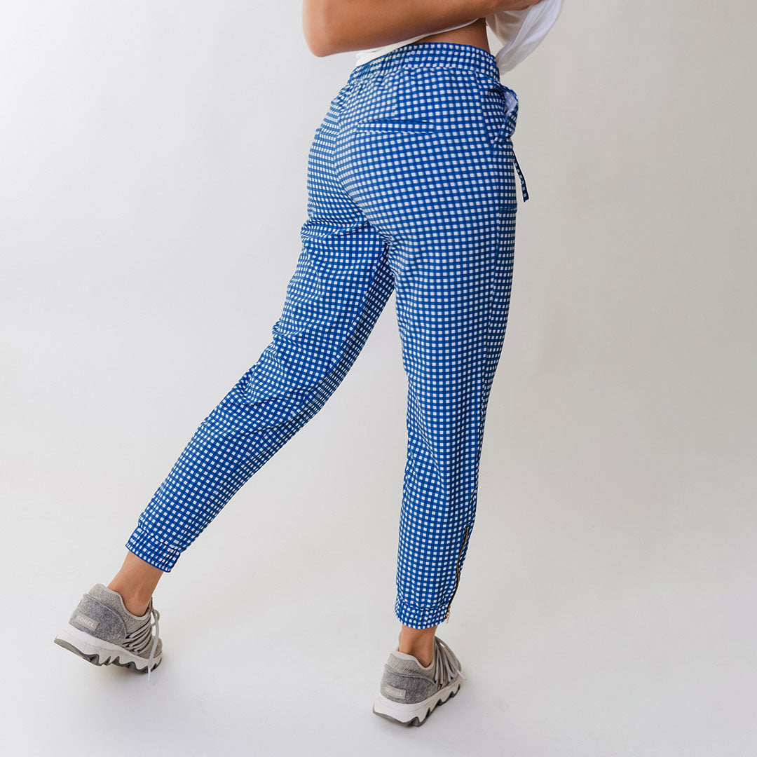 Blue Gingham Jetsetters - Stylish and Comfortable Travel Outfit for Women | Perfect for Vacations, Road Trips, and Summer Adventures