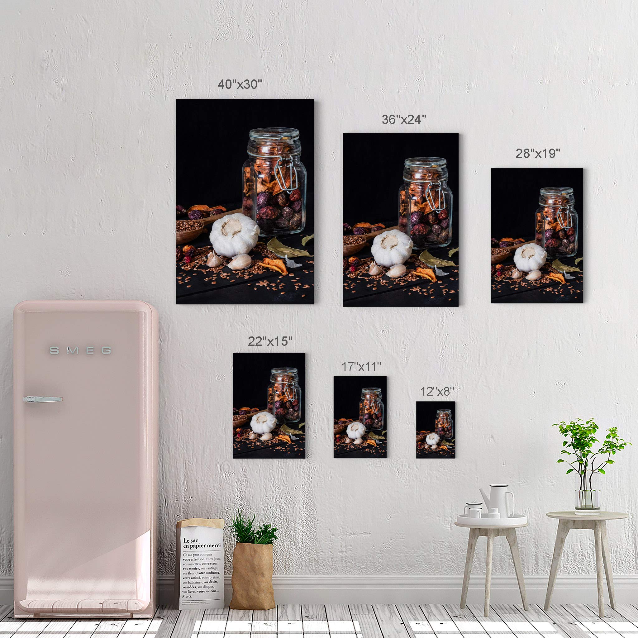 Smile Art Design Garlic Dried Fruit & Sesame Seeds Kitchen Canvas Wall Art Print - Modern Farmhouse Decor for Restaurant, Cafe & Dining Room - Perfect Housewarming Gift (36x24 Inches, Ready to Hang) - Ideal for Country Kitchen, Coffee Shop & Home Décor