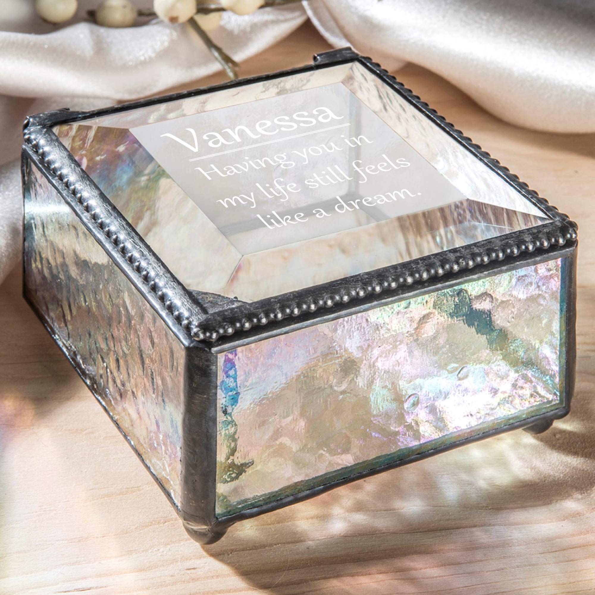 Personalized Engraved Glass Jewelry Box for Wife & Girlfriend - Clear Iridescent Keepsake Gift for Birthday, Anniversary - Ring & Trinket Display Case - Perfect for Wedding Proposals, Valentine's Day & Special Occasions